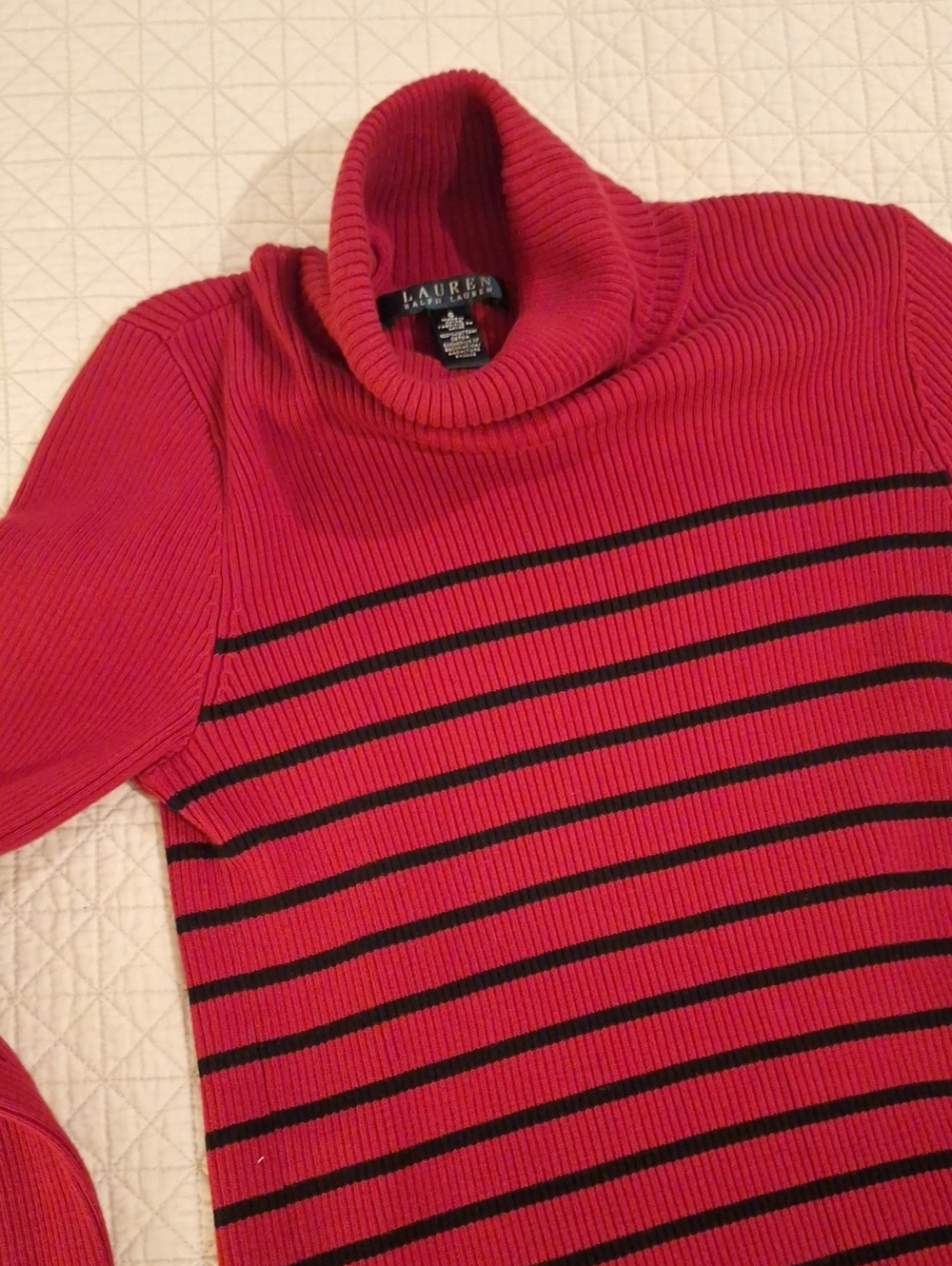 Lauren Ralph Lauren Red and Black Ribbed Turtleneck Sweater
